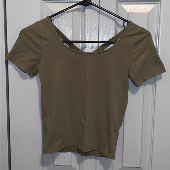 Army Green Cropped Cross Bach Tee - Picture 2 of 5